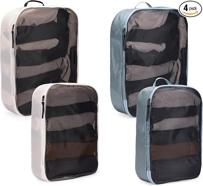 Thule Packing Cube Family Set, Includes 2 Large and 2 Medium Cubes, Transparent Fabric, YKK Zippers by Unknown