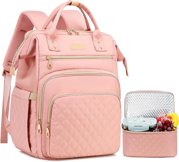 AIJIEKE Lunch Backpack for Women, 15.6 Laptop Backpack, Lunch Box, Pink | Water resistant computer bag with insulated leakproof cooler. Travel meal prep backpack for nurse, teacher, college commute by AIJIEKEDirect