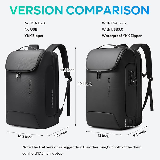 BANGE Men's Laptop Backpack for 17.3Inch Notebook,Waterproof Fashion Travel Backpacks,High Tech Backpack with Water Bottle, Work Business Backpacks for Men and Women - Image 7