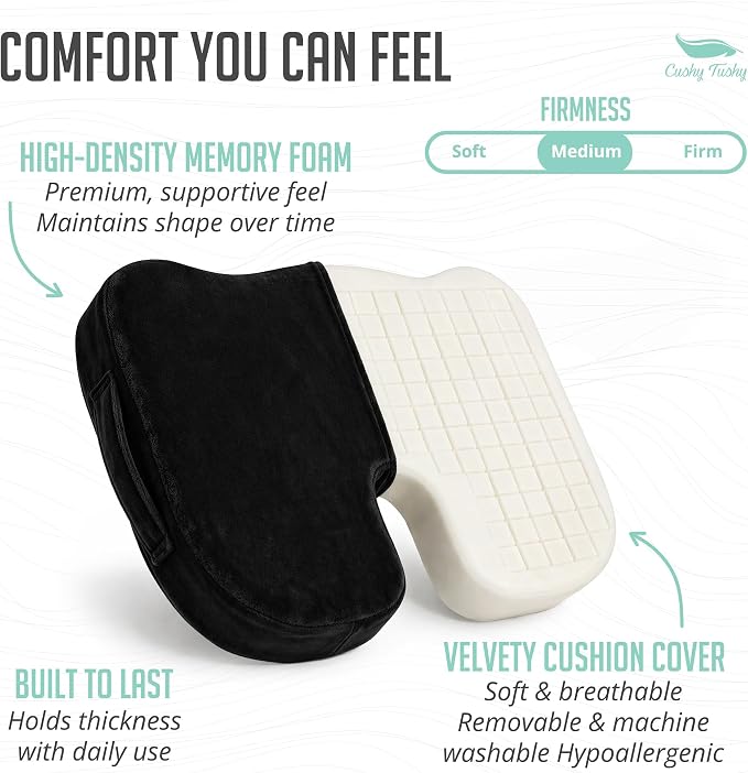Cushy Tushy Premium Seat Cushion with Moveable Holes, Customizable Foam – Relief for Lower Back, Sciatic, & Tailbone Pain – Perfect for Driving, Home & Office – Black Fabric Cover - Image 5