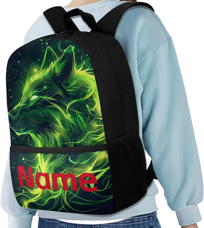 Galaxy Wolf Customized Backpack for Girls Boys Backpack with Lunch Box Water Bottle Carrier and Pencil Pouch 4PCS Set Bookbag with Front Pocket for School 17 inch Sturdy School Bag for Kids - Image 2