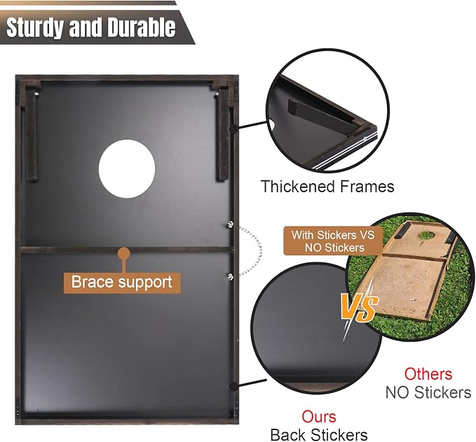 Cornhole Set 4x2 and 3X2 Regulation Size Corn Holes Sets with Carrying Bags & 8 Bean Bags Cornhole Boards Bean Toss Games for Adults Family Outdoor Beach Lawn Outside Backyard Games - Image 5