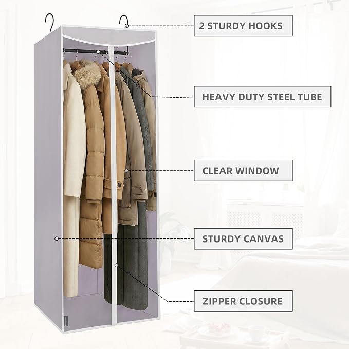 STORAGE MANIAC 57" Hanging Garment Bag Zipper Cover with Sealed Clear Window, Long Garment Cover for Closet Storage Wardrobe Clothes Protector, Large Garment Storage Bag for Dresses, Grey，2-Pack - Image 4