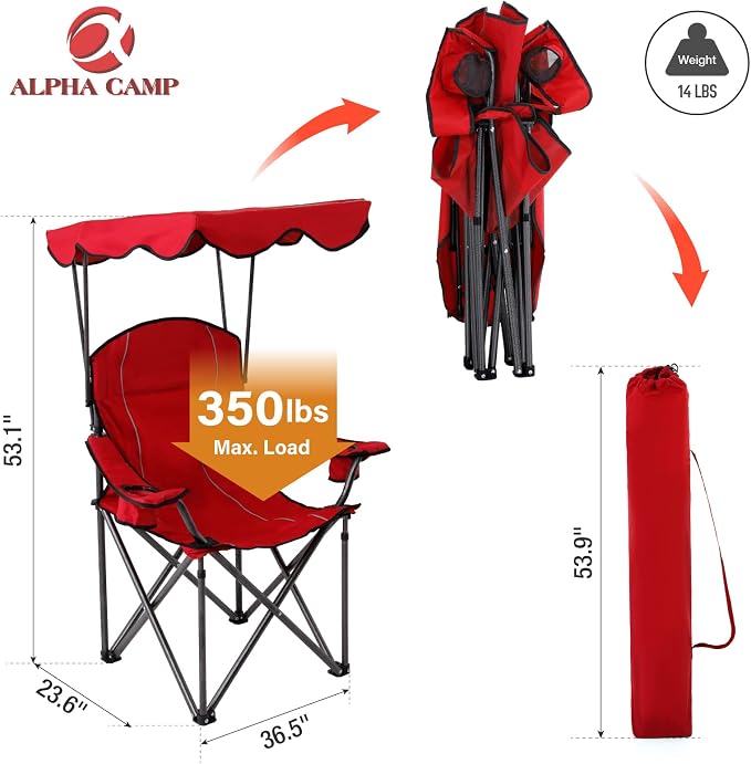 ALPHA CAMP Oversized Camping Chair with Shade Canopy, Folding Lawn Chairs - Image 2