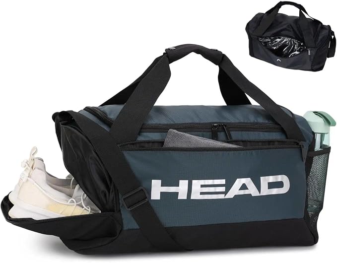 HEAD 45L Gym Duffel Bag with Separate Shoe Compartment & Wet Pocket for Men | Waterproof, Large Openning, with side pocket&inner large zipper pocekt, for Sport, Workout, Fitness, Swimming, Travel by Unknown