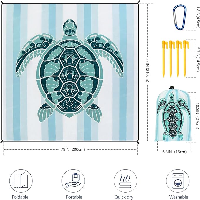 WIWIGO Beach Blanket Sandproof Extra Large Beach Mat Adults Waterproof Quick Drying Sand Free Mat Made By Premium Polyester with 4 Stakes & 4 Corner Pockets for Outdoor Travel Camping Hiking - Image 2