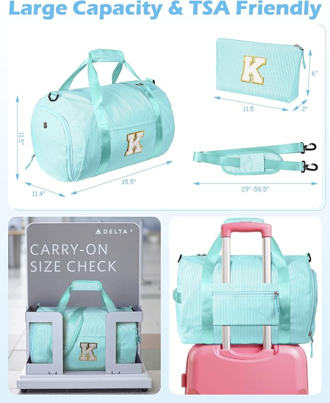 Trendy Stuff for Teen, Girls Travel Duffle Bag, Kids Initial Overnight Bags with Shoe Compartment, Personalized Weekend Bag with Cosmetic Pouch, Gift for 7 8 9 10 Year Old Girl (Letter S) - Image 4