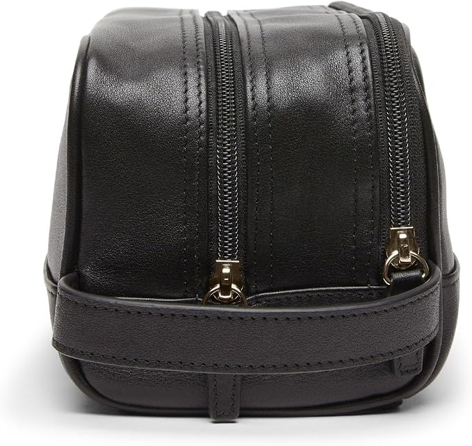 Leatherology Black Onyx Leather Toiletry Bag – Small Double Zip Dopp Kit – Full Grain Leather Travel Organizer with Water-Resistant Lining – Compact Grooming Bag for Men or Women - Image 3