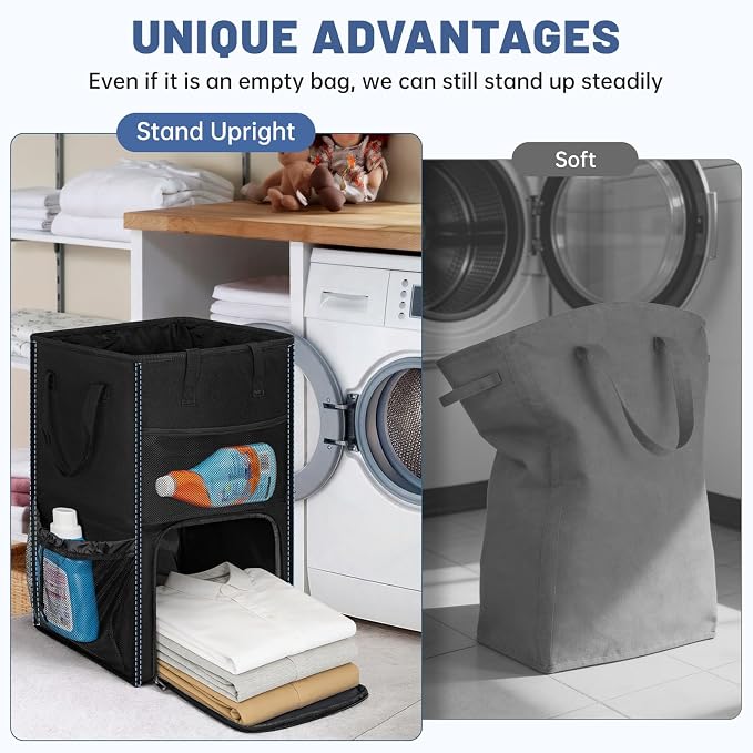 170L Laundry Backpack Bag with 3 Sizes Mesh Wash Bags Empty, Extra Large 2 in 1 Laundry Hamper Basket with Shoulder Straps, Freestanding Laundry Bag for College Dorm, Laundromat, Apartment (Black) - Image 4