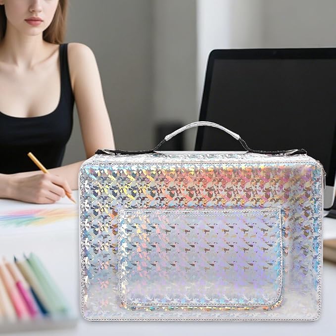 Large Capacity Colored Pencil Case - 600 Slots PU leather with Zipper Closure Portable Organizer for Watercolor Pencils Ideal for Artists（Silver） - Image 4
