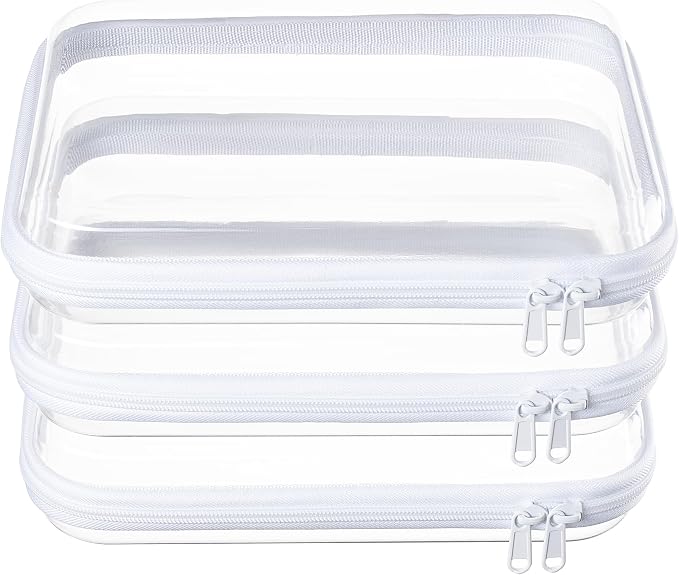 3-Pack Medium Clear Hard Shell Zipper Pouches, Clear Zipper Bags | Hard Case Pouches for Purse & Diaper Bag Organizer,and Travel Essentials（3M） by WELPIRT