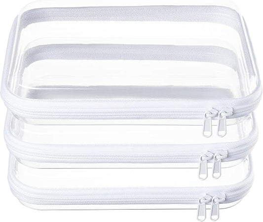 3-Pack Medium Clear Hard Shell Zipper Pouches, Clear Zipper Bags | Hard Case Pouches for Purse & Diaper Bag Organizer,and Travel Essentials（3M） by WELPIRT