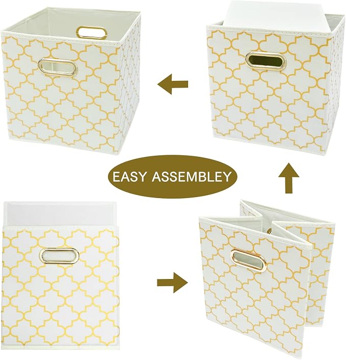 Fabric Cloth Storage Bins,Fabric Cube Organizer with Dual Handles Foldable Cube Storage Baskets for Home Bedroom Storage,Set of 3,(Creamy-White Gold) - Image 6
