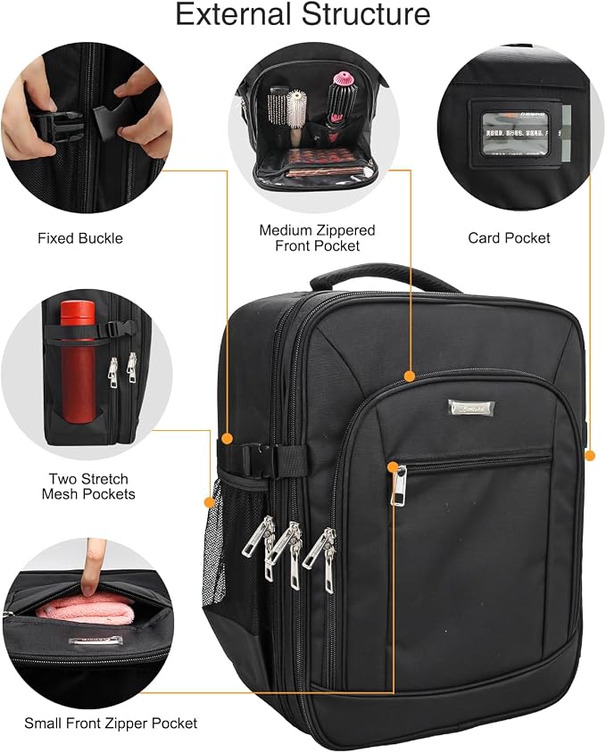 TANTO Makeup Backpack Makeup Artist Bag Professional Extra Large Cosmetic Bags Travel Train Case Storage Organizer Double-Layer Cosmetic Case with 4 Pouch and Brush Organizer (Black, two piece) - Image 8