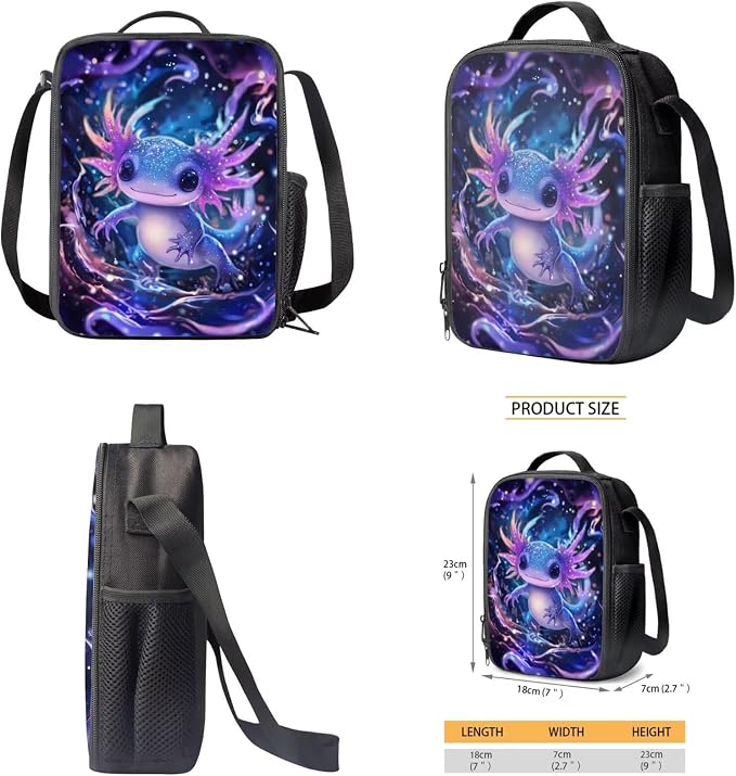 Axolotl Backpack for Girls 8-10 6-8 Children's Back to School Bag with Lunch Box and Pencil Case and Water Bottle Holder 4Pc Travel/Camping Rucksack 17'' School Bookbag Set - Image 5