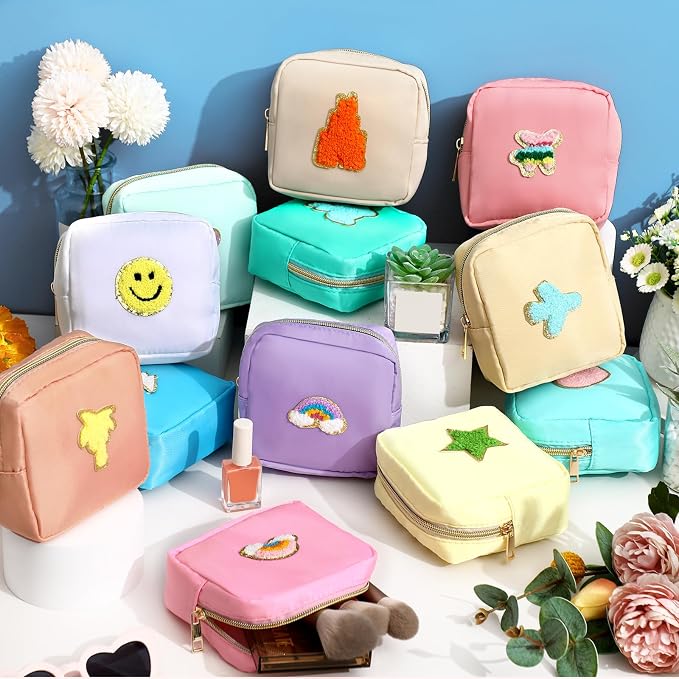 Sumind 12 Pcs Preppy Patch Makeup Bag Bulk Cute Mini Pouch Bag Gift Nylon Travel Cosmetic Toiletry Portable Organizer Storage Purse Small Zipper Pouch Daily Use Storage Purse for Women - Image 4