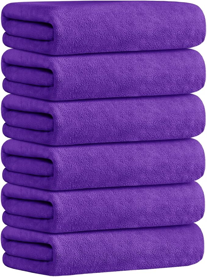 JML Bath Towel, Microfiber Bath Towels Set 6 Pack 30" x 60" - Large Size, Absorbent, Quick Drying as Fitness Towel, Sports Towels, Yoga Towel, Violet by JML