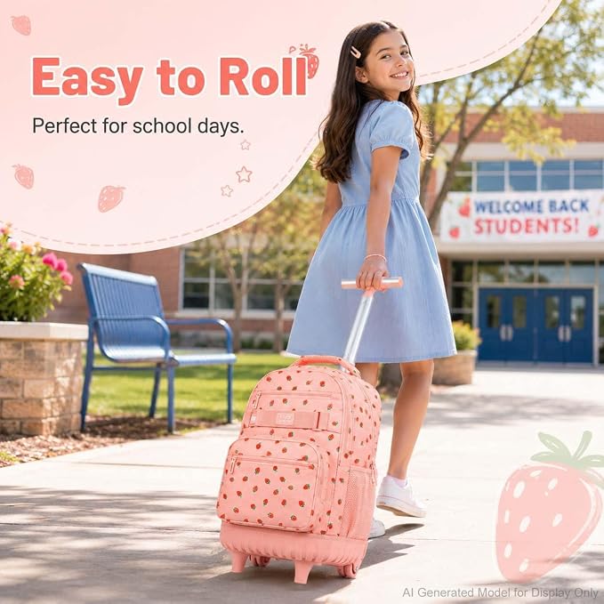 3Pcs Rolling Backpack for Women Girls with Large Wheels, 20 Inches Detachable Wheeled Backpack Set, Adults Water Resistant Roller Backpack for Travel, Work, College School (Pink) - Image 2