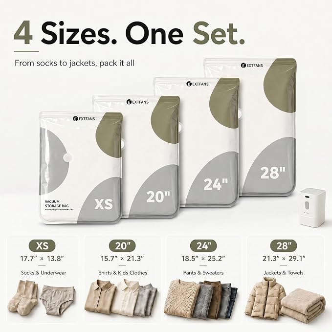 Travel Vacuum Bags with Electric Pump: 15 Pack XS/S/M/L Vacuum Seal Bags for Clothes, up to 80% Space Saver Compression Packing Bags for Suitcase, Carry-On, Cruise, Dorm & Seasonal Storage - Image 7