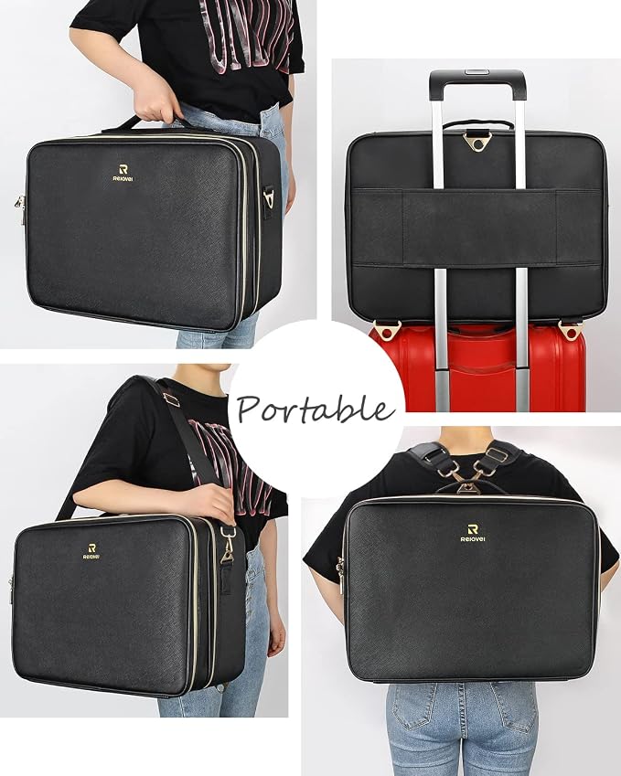 Relavel Extra Large Makeup Case Travel Makeup Bag Professional Leather Artist Bag Portable Cosmetic Brush Holder Organizer Nail Organizer Box with Adjustable Dividers - Image 5