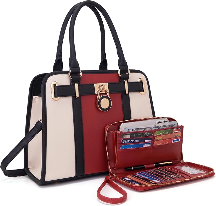 Qiyuer Structured Satchel Tote Handbags Set Women Purses with RFID Wallet | Premium, Sturdy, Spacious, Chic for Daily & Work, Vegan PU Leather, Multi-way Carry, Large Capacity RFID Wallet, Ideal Gift by QIYUER
