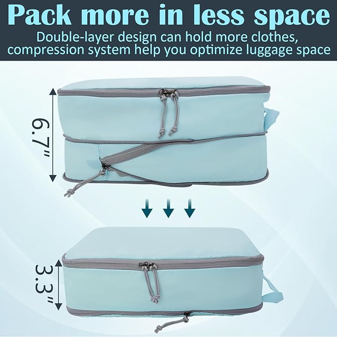 Extra Large Compression Packing Cubes for Travel Essentials, 2 Set Expandable Travel Cubes for Packing Compression Bags Luggage Suitcase Organizer, Blue - Image 2