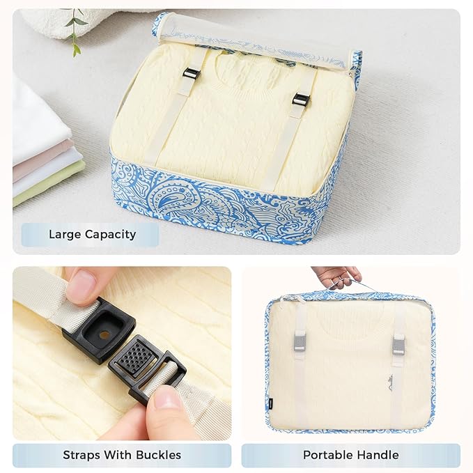 BAGAIL 8 Set Packing Cubes Luggage Packing Organizers for Travel Accessories-Blue paisley - Image 5