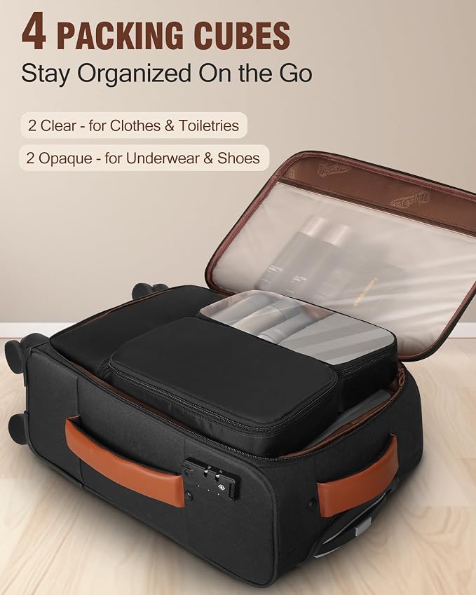 Carry On Luggage 22x14x9 Airline Approved, 20 Inch Softside Suitcase with 4 Pcs, Lightweight Luggage for Women Men with TSA Lock and 4 Spinner Wheels, Soft Side Carry-on Suitcases for Travel - Image 4