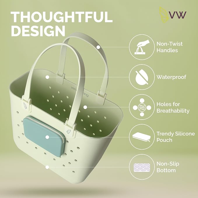Large Rubber Beach Tote Bag - Waterproof Bag With Sand Proof Pouch For Beach, Travel, Pool (13.7" x 9.4" x 18.9") - Image 3