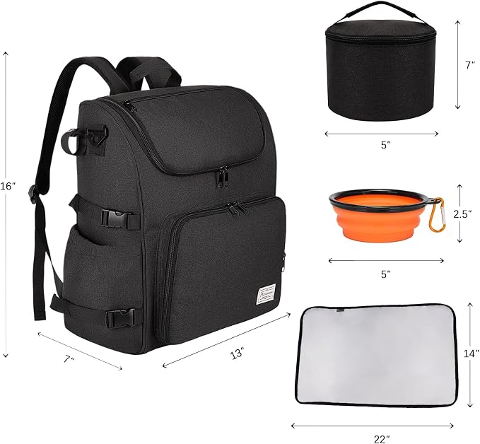 Modoker Multi-Compartment Dog Travel Backpack for Pet Supplies, Black | Dog Travel Accessories Organizer with 2 Food Bags, 2 Bowls, Quick-Access Pockets, Tissue Opening, Luggage Sleeve, Feeding Mat - Image 4
