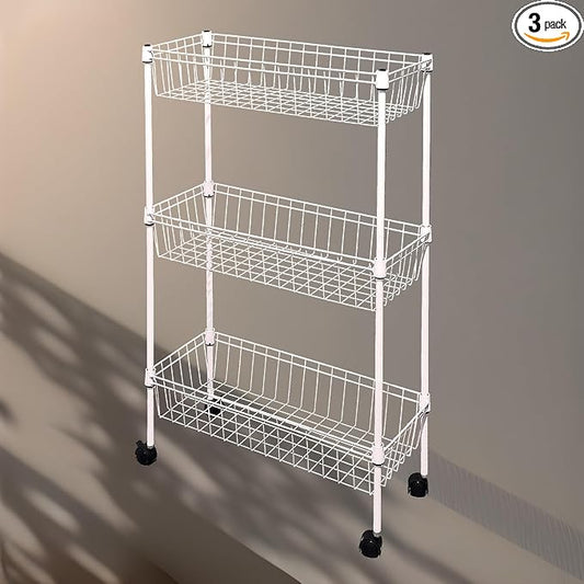 NSF white 3-layer storage rack, refrigerator crevice rack, washing machine crevice rack, laundry room dirty clothes storage, multifunctional household epoxy resin deep mesh basket by GUANGFOSHUN