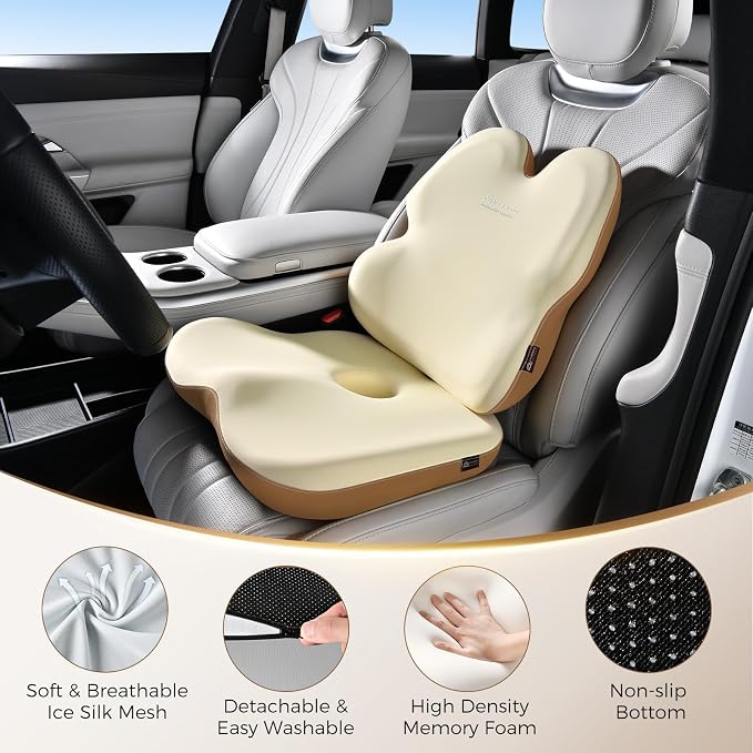Coverado Lumbar Support Pillow and Seat Cushions for Office Chairs, Memory Foam Orthopedic Coccyx Cushion for Tailbone Pain Cushion Pillow & Back Pain Pressure Relief Seat Cushion Coffee&Beige - Image 7