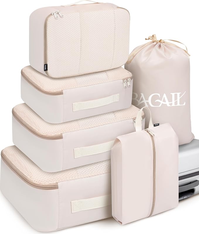 BAGAIL 6 Set Packing Cubes Luggage Packing Organizers for Travel Accessories-Beige by BAGAIL