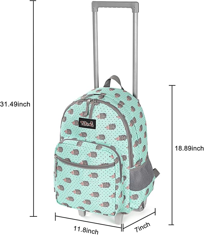 Tilami Rolling Backpack 18 inch Double Handle with Lunch Bag Wheeled Kids Backpack for Girls and Boys, Hedgehog Green - Image 7