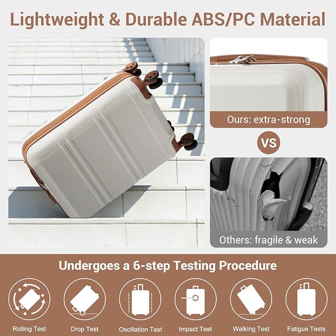Kono 24 Inch Luggage Suitcase with Spinner Wheels TSA Lock | Lightweight PC+ABS Hardside Medium Checked Luggage Durable Rolling Suitcase Cream White - Image 4