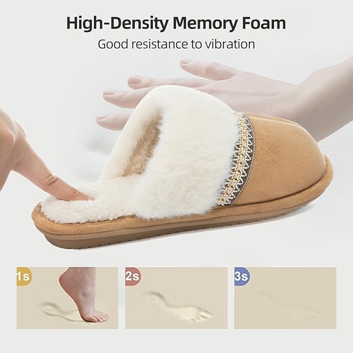 MAXTOP Womens Cozy Memory Foam Slippers Soft Warm Slip On Faux Fur House Slippers,Anti-Skid Rubber Sole,Creative Gifts for Women Mom Girlfriend