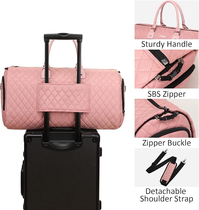 Womens Convertible Garment Bags for Travel, Modoker Waterproof Carry On Garment Bag Garment Duffel Bag - 2 in 1 Hanging Suitcase Suit Travel Luggage Bag, Pink - Image 5