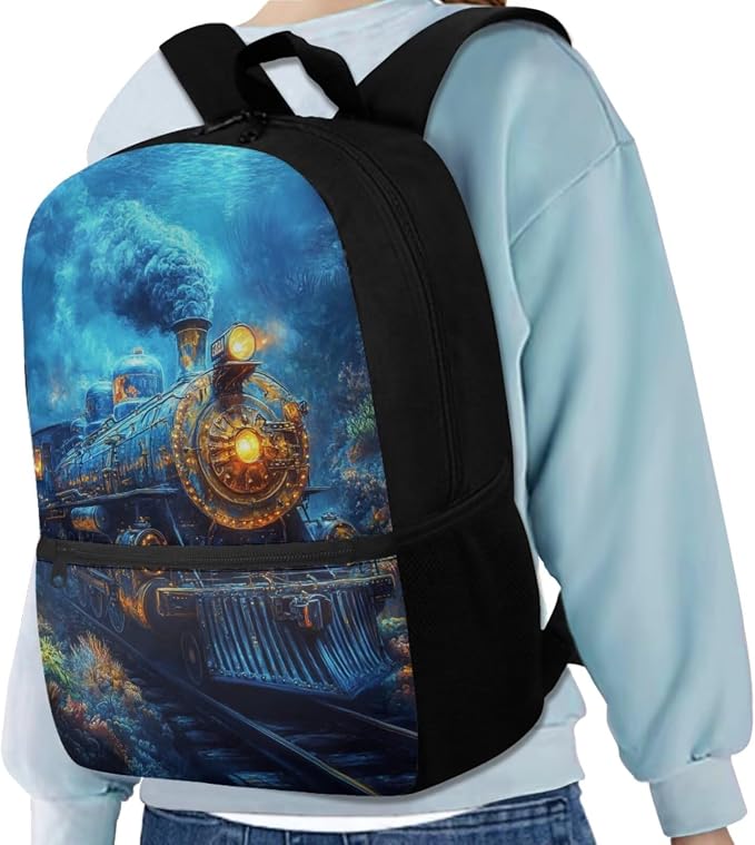 Train Backpack for Boys Kids Backpack with Lunch Box Water Bottle Holder and Soft Pencil Pouch 4PCS Set Lightweight Bookbag with Front Pocket 17 inch Large Capacity Elementary School Bag - Image 2