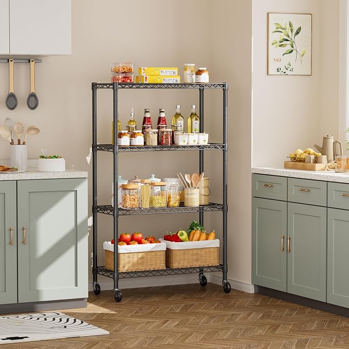 Golpart 4 Tier Shelves Storage Shelf Wire Closet Bathroom Organizers Metal Pantry Kitchen Garage Shelving Unit Laundry Room Organization Home Rack Net Basket Black with Wheels 14”D X 36”W X 58”H - Image 2