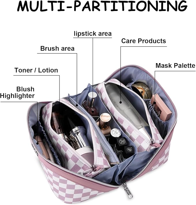 BOYATU Travel Makeup Bag Organizer Cosmetic Bag: 3 Pcs Set Make up Bags for Women with Handle - Waterproof Vegan Leather Toiletry Bag (01-G-Purple) - Image 4