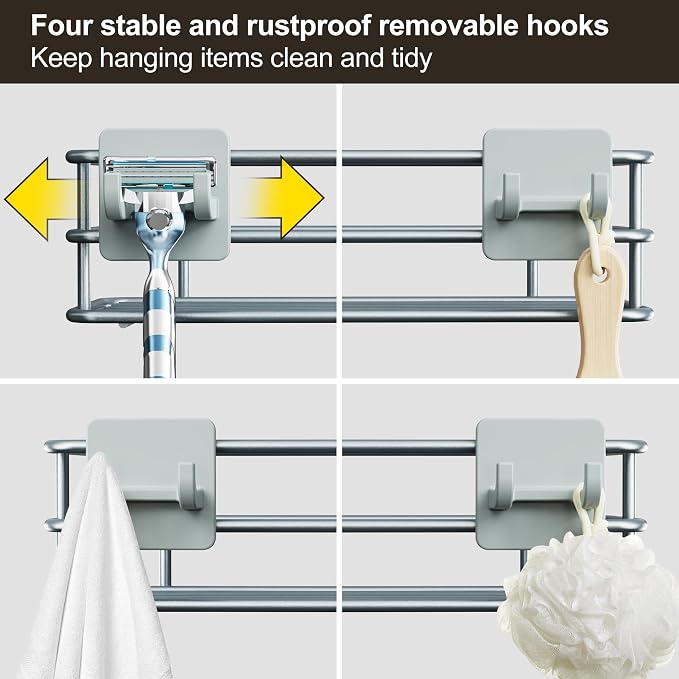 Orimade 4 Tier Adjustable Anti-slip Shower Caddy over Shower Head,Rustproof Bathroom Hanging shower Organizer with 4 Hooks for Razor,No Drilling Shower shelves Storage Rack, Light Grey - Image 7