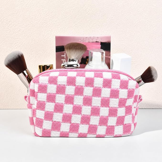 SOIDRAM 2 Pack Checkered Makeup Bag for Women, Cute Makeup Pouch Small Makeup Bag Travel Cosmetic Organizer for Toiletries, Brushes & Skincare - Image 3