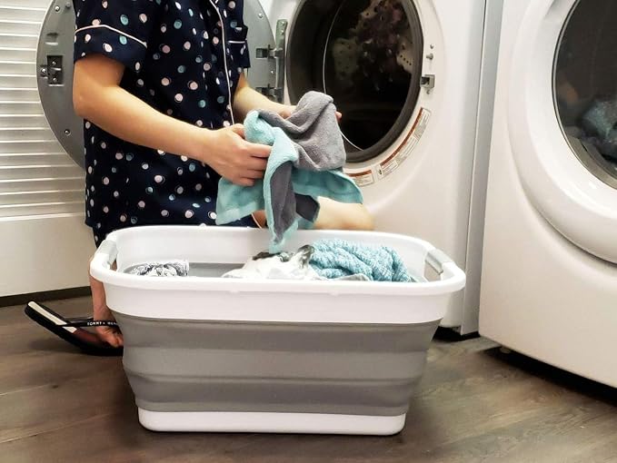 SAMMART Set of 2-41L(10.8 gallon) Collapsible Plastic Laundry Basket-Pop Up Storage Container-Portable Washing Tub-Space Saving Hamper/Basket, Water capacity:32L(8.4 gallon) (2 rectangular, Grey) - Image 5