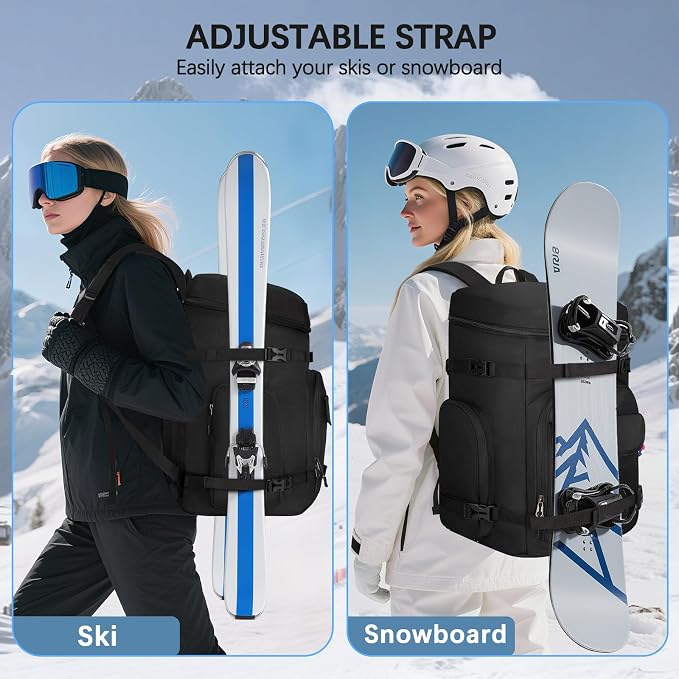 65L Waterproof Ski Boot Bag, Heavy Duty Snowboard Backpack for Helmet Goggles Gear, Air Travel Winter Sports Bag - Image 7