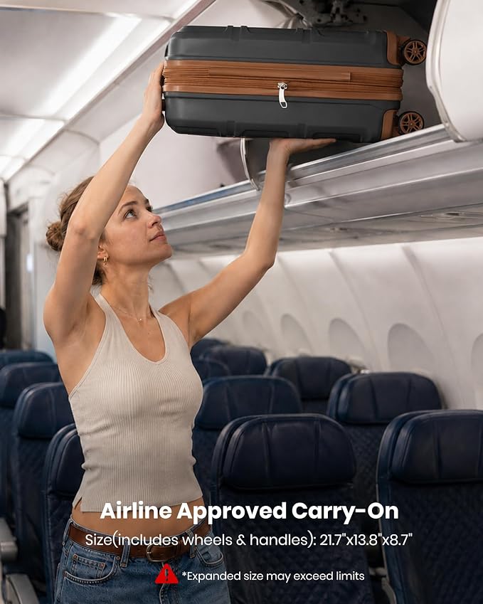 Kono Carry On Luggage 22x14x9 Airline Approved with Spinner Wheels | Lightweight PC+ABS 20 Inch Luggage with TSA Lock,Expandable Hard Shell Carry On Suitcases for Men Women,Apricot Grey - Image 3