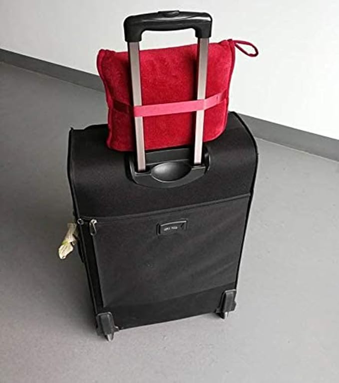 BlueHills Premium Soft Travel Blanket Pillow Airplane 2 in 1 Combo Warm Red | 2 in 1 Airplane Blanket Pillow in Soft Bag Pillowcase, Hand Luggage Belt & Backpack Clip, Travel Essentials for Long Flights - Image 8