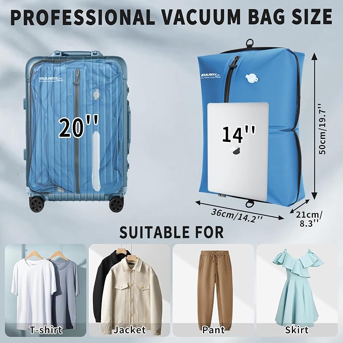 Eulant Travel Vacuum Bags with Pump,Professional IPX8 Waterproof Vacuum Compression Bag for Carry-On Suitcase & Travel Backpack,Space Saver Bags Packing Organizers(3 Pack,Blue) - Image 2