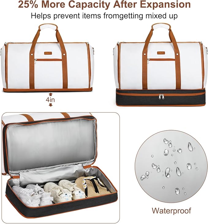 Garment Duffle Bag for Travel - Convertible Carry on Garments Duffel Bags Travel Bag for Women Men Large Weekender Bag with Shoes Compartment 3 in 1 Hanging Clothes Suit Dress Bag 3pcs Set - Image 3