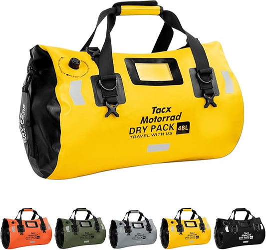 Waterproof Duffel Bag for Men/Women, Roll-top Dry Backpack Duffel Bag with Quick-fixed Straps, Motorcycle Tail Saddle Bag for Motorcycling, Rafting, Boating, Kayaking, Travel, 48L-Yellow by TACXMOTORRAD