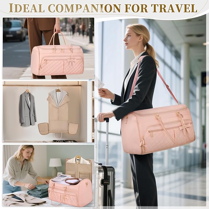 RAINSMORE Garment Bags for Travel Women Convertible Garment Duffle Bag for Hanging Clothes, Large Carry On Garment Bag with Shoe Bag & Wet Pocket, Foldable Dress Suit Business Travel Weekender Bags - Image 5